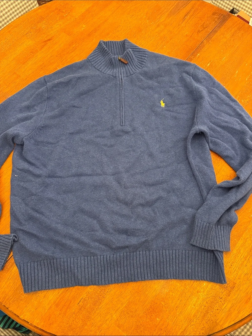 Polo by Ralph Lauren Men's Blue Half-Zip Sweater with Yellow Logo xxl